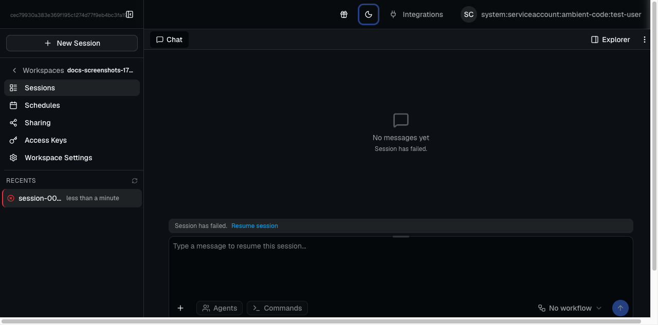 Session chat interface